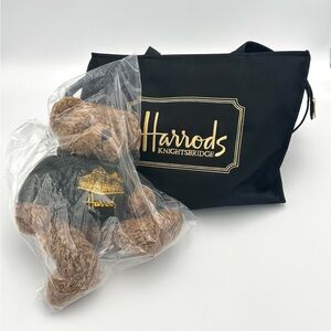 Harrods Medium Black Tote Bag With New Harrods Teddy Bear